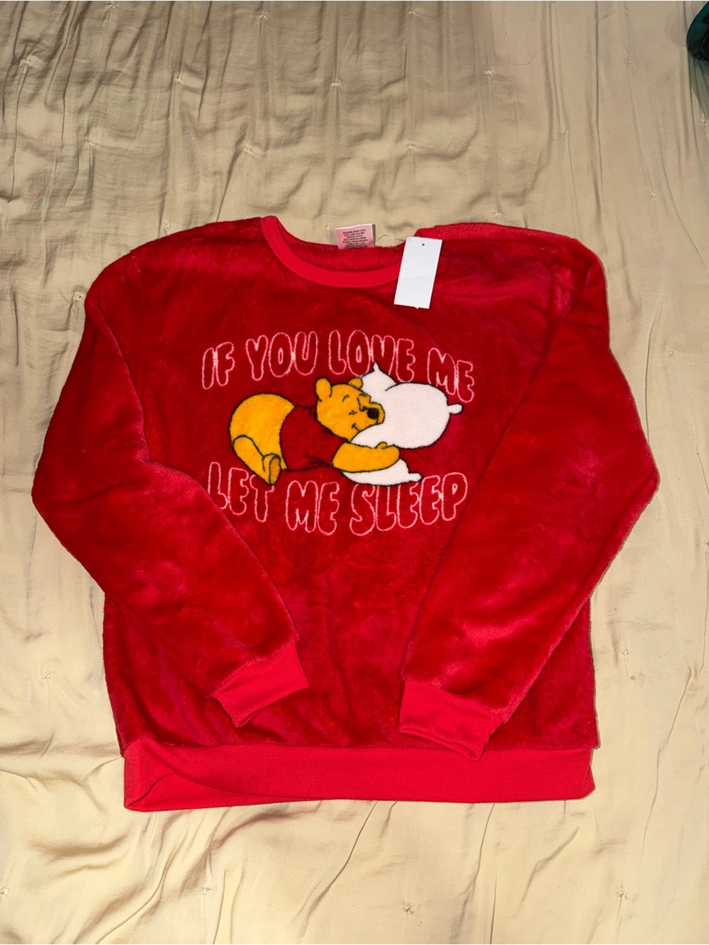 Disney Red Winnie the Pooh 'If You Love Me Let Me Sleep' Crewneck Sweater